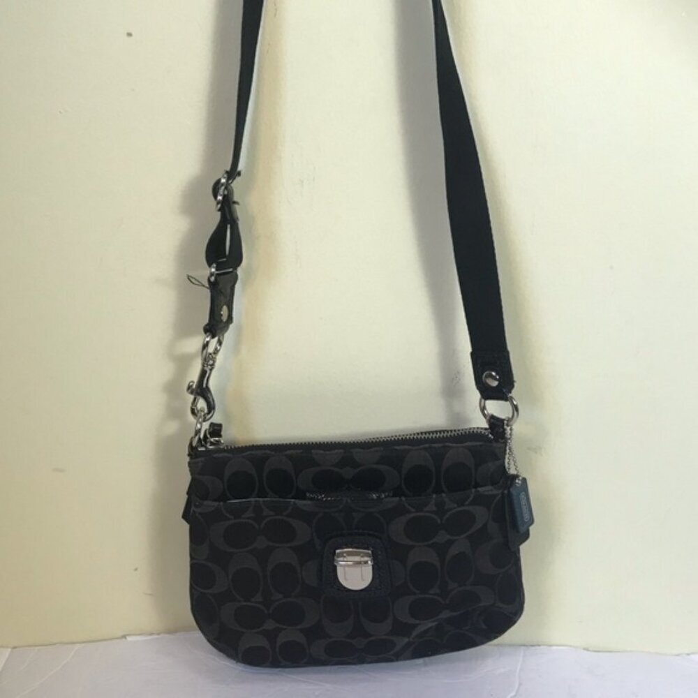 Coach Signature Small Crossbody Mini Bag Shoulder Patent Leather Zip Pocket Tote